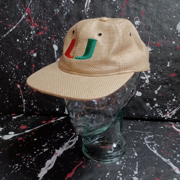 NCAA Other - Vintage 80s Miami Hurricanes wheat boy  NCAA embroidered straw baseball cap RARE